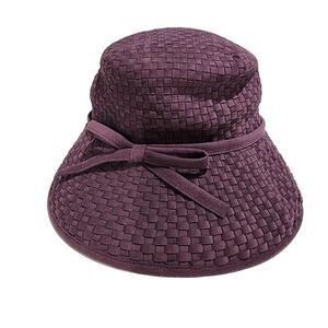 Eric Javits Woven Bucket Hat Purple Bow Packable Designer Water Repellent UPF 50